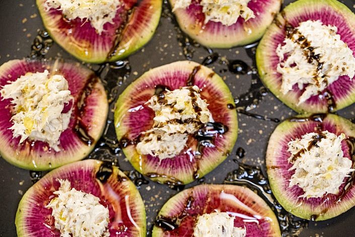 Smoked Trout on Watermelon Radish